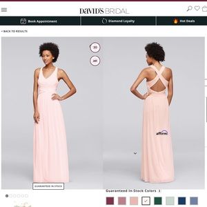 David’s Bridal Mesh Long Bridesmaid Dress with Crisscross back W10974Petal